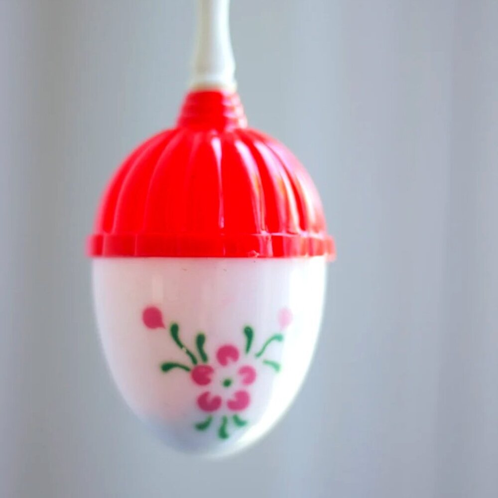 NEW Vintage Baby Rattle, Red White Egg Shaped Toy, 1960s 60's Baby Girl Gift USA